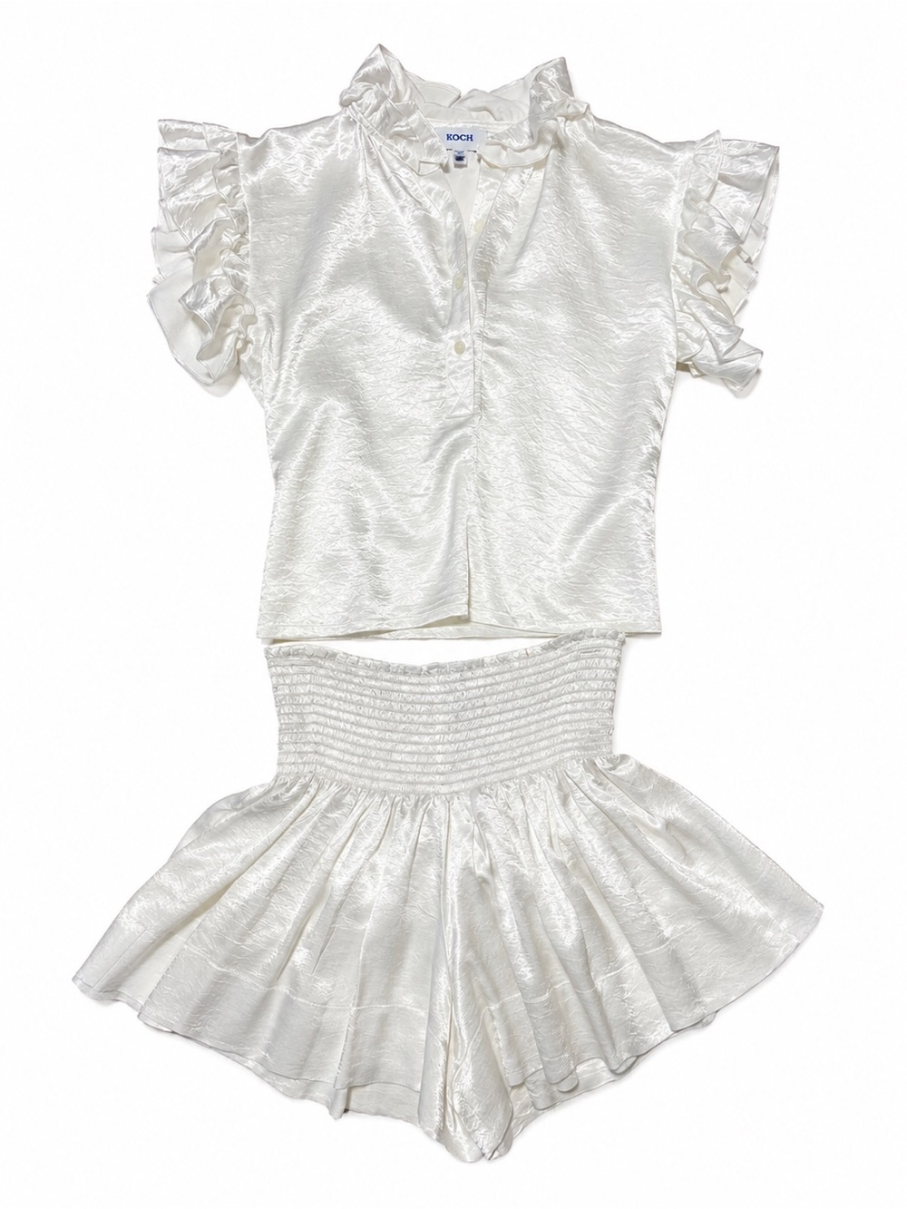 KOCH White Shimmer Ruffle Top & Skort 2 Piece Set XS/S